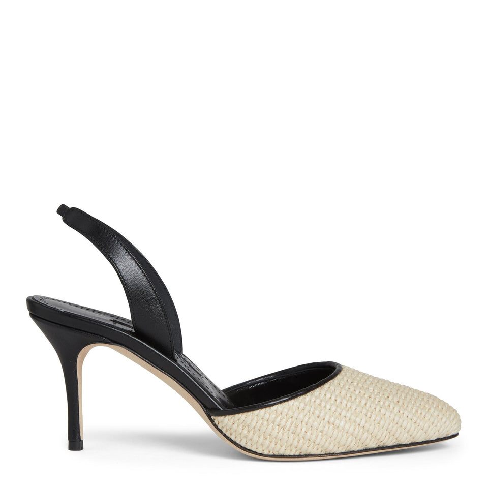 Slingback "Casam 70" in pelle bianche 224-1618 LKHA/BLCK MANOLO BLAHNIK