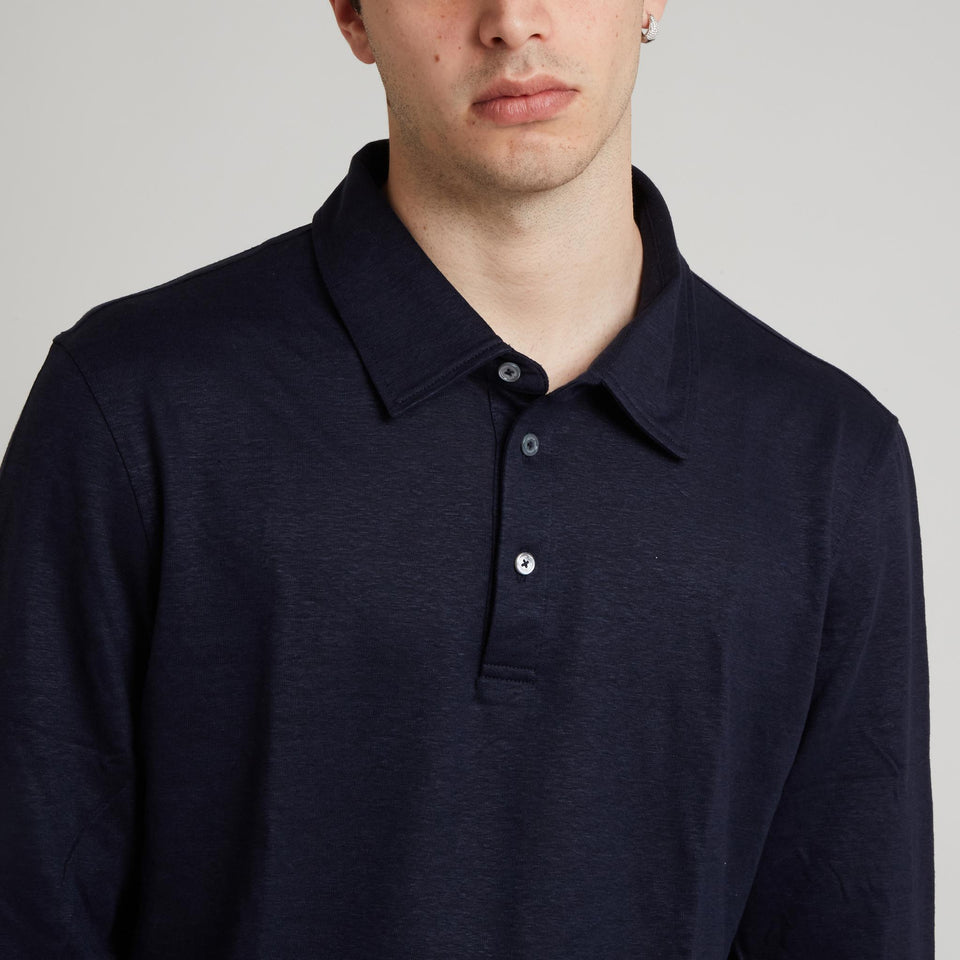 Polo in lino e seta blu