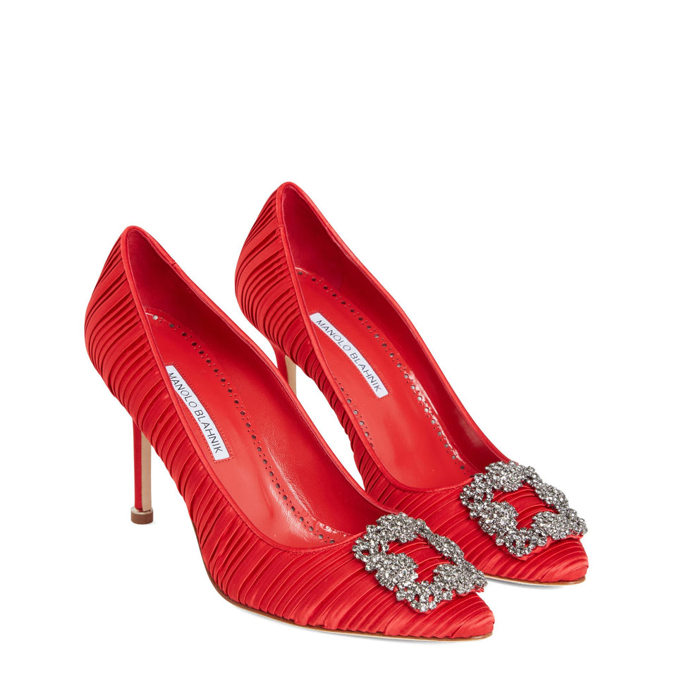 Decolletè "Hangisi 90'' in satin rossa 424-1979 0001 MANOLO BLAHNIK