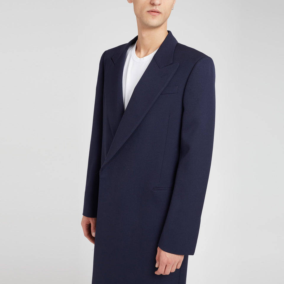 Cappotto doppio petto in lana blu