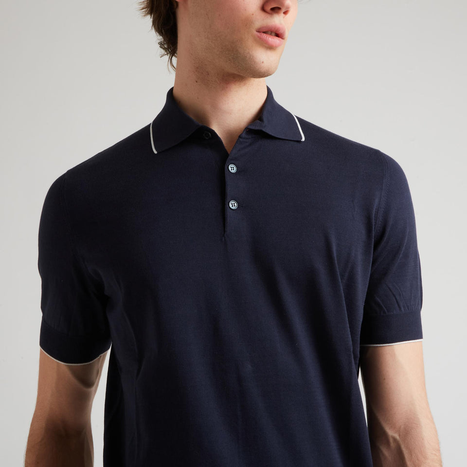 Polo in cashmere blu