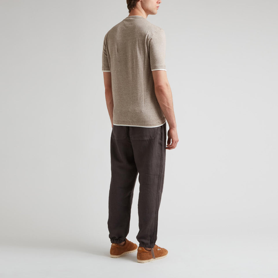 Beige linen and cotton T-shirt