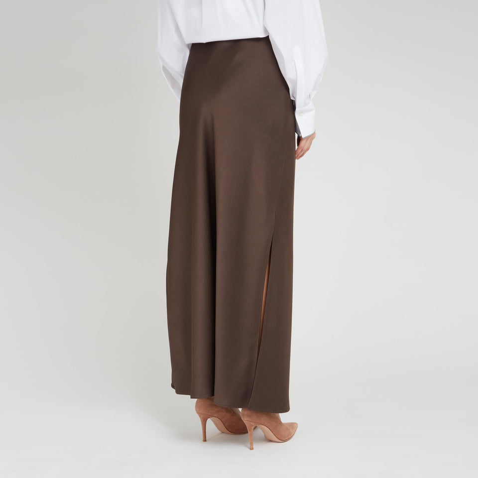 Gonna lunga in seta marrone