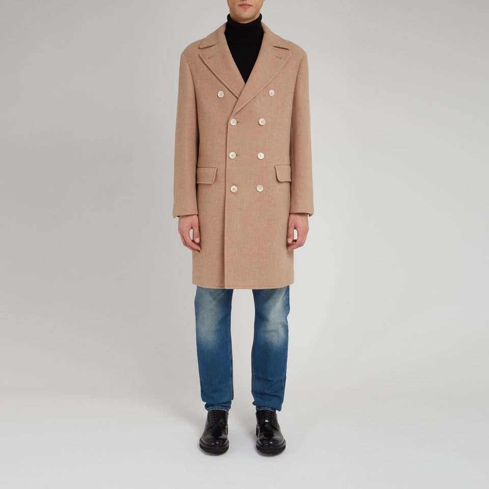 Cappotto doppio petto in lana e cashmere beige