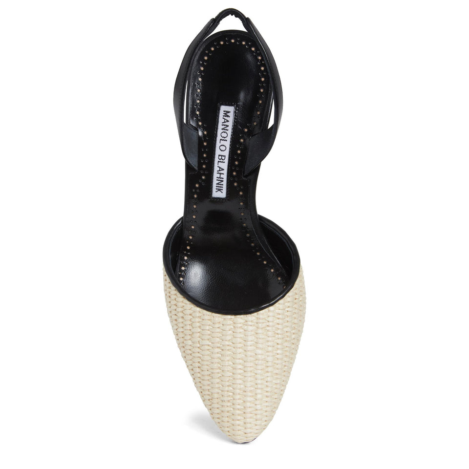 Slingback "Casam 70" in pelle bianche 224-1618 LKHA/BLCK MANOLO BLAHNIK