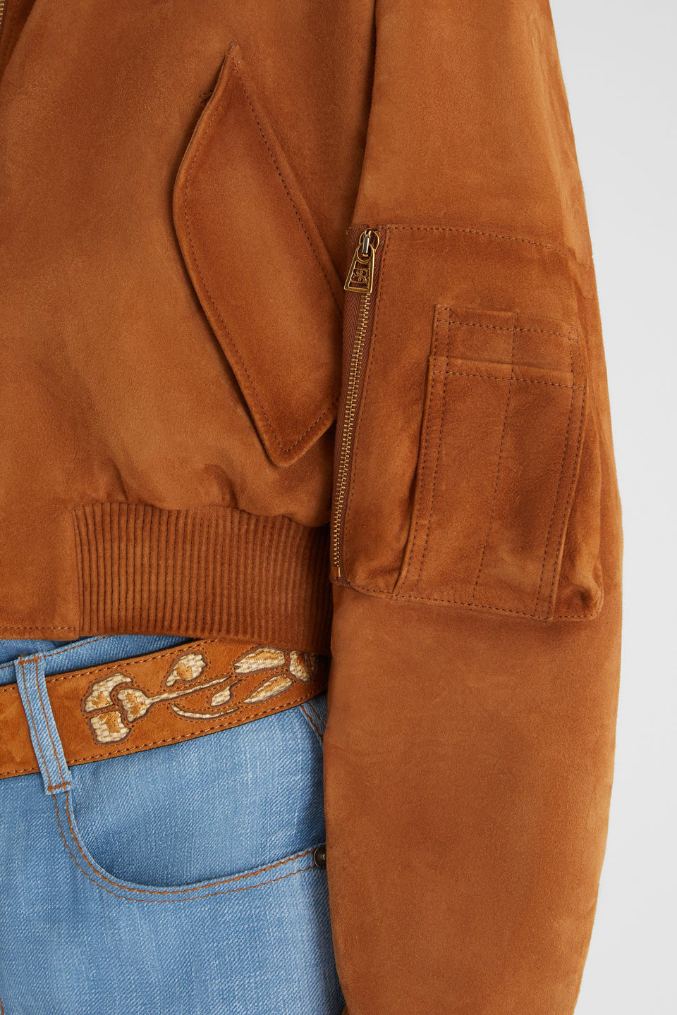 Brown suede crop bomber