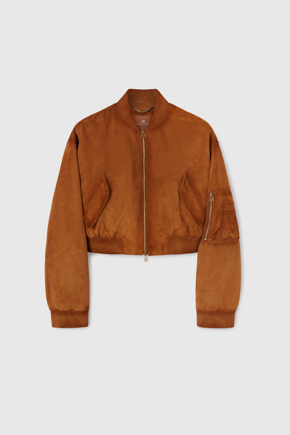 Brown suede crop bomber
