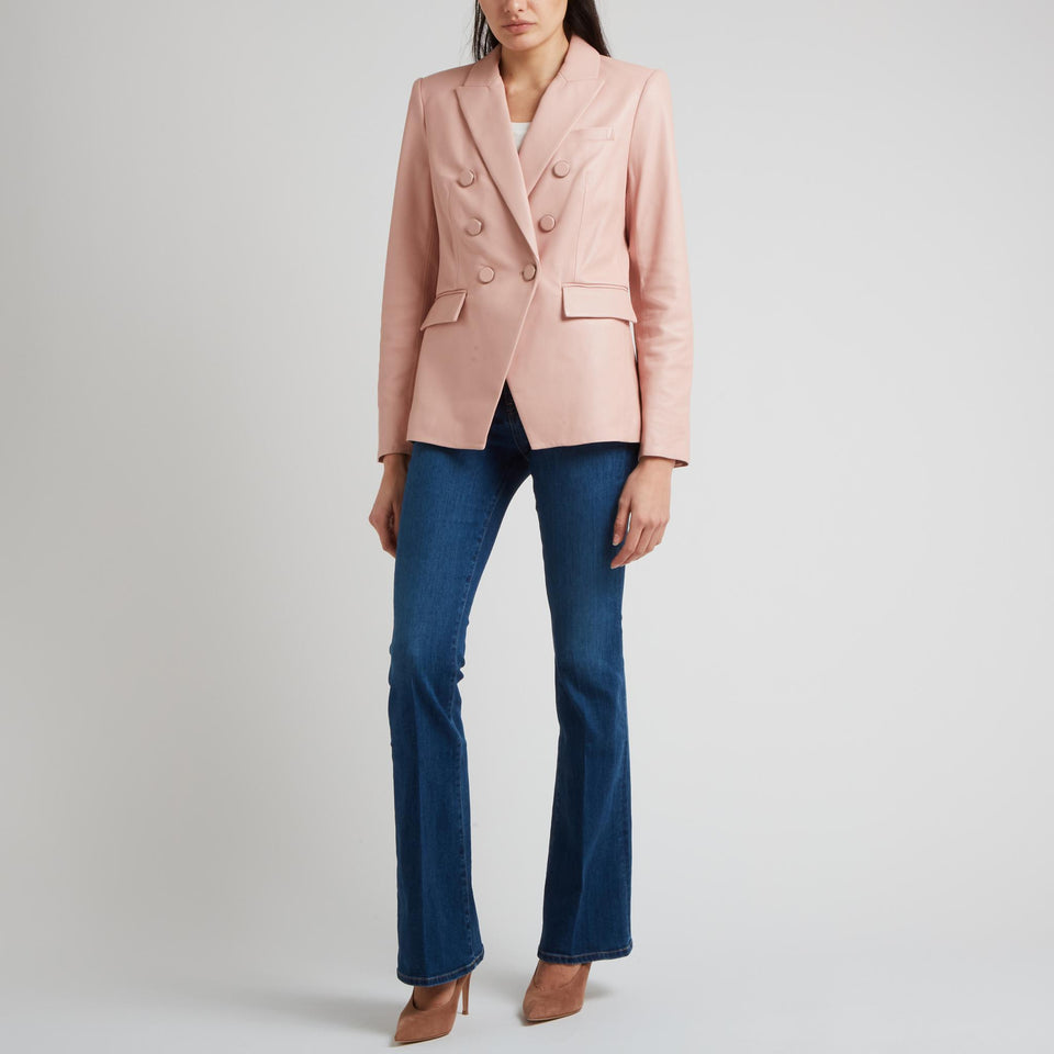 Giacca doppio petto in pelle rosa