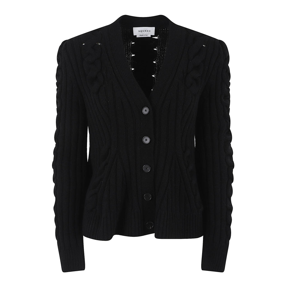 Cardigan in lana nero 848812 Q1BE11000 ALEXANDER MCQUEEN