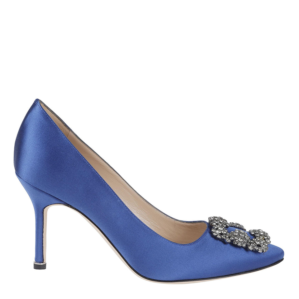 Decolletè ''Hangisi 90'' in raso blu 9XX-0663 BBLU MANOLO BLAHNIK