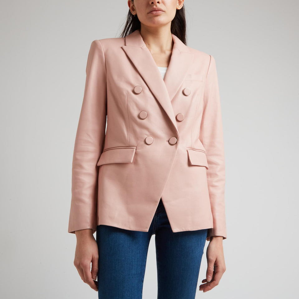 Giacca doppio petto in pelle rosa