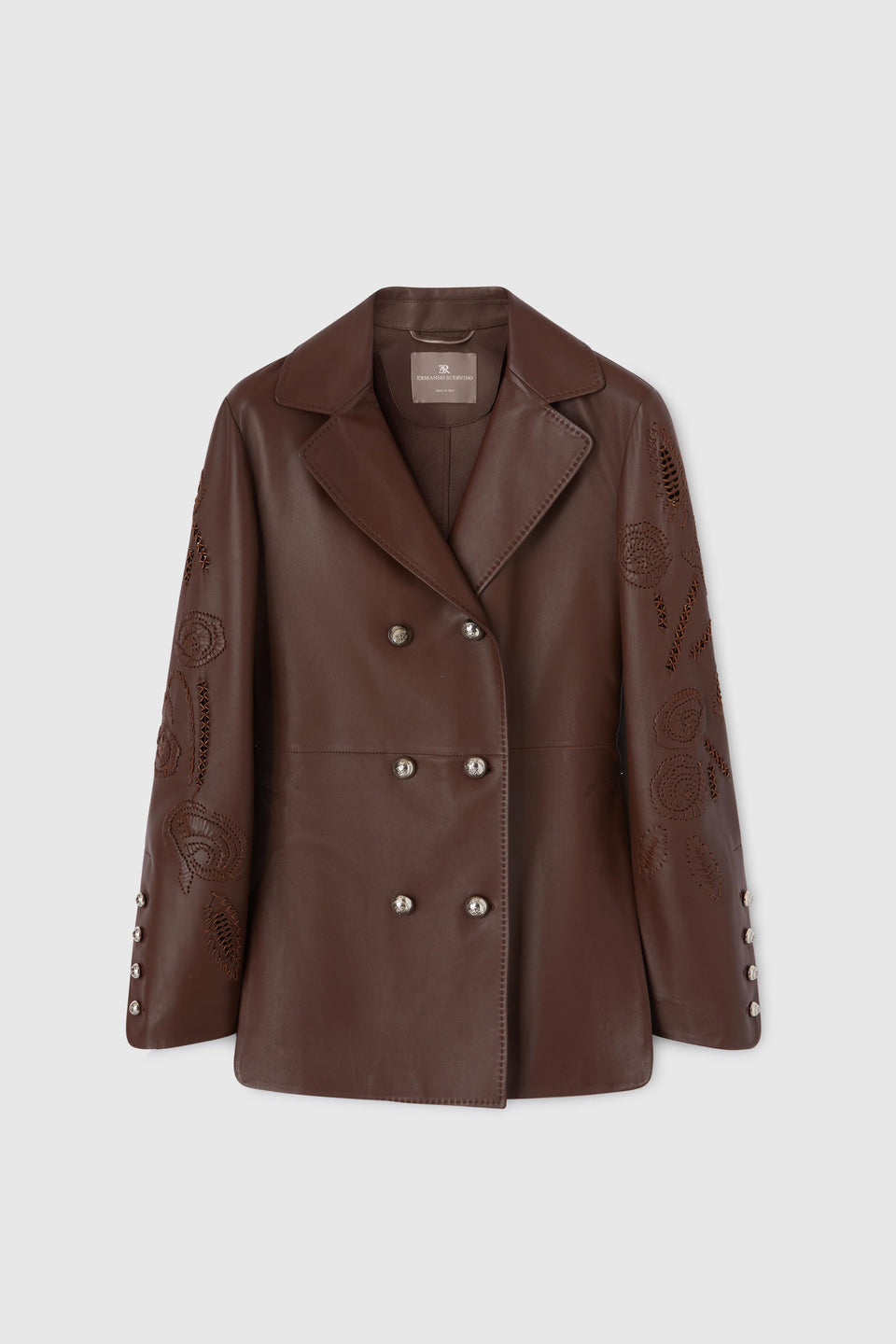 Giacca doppio petto in pelle marrone