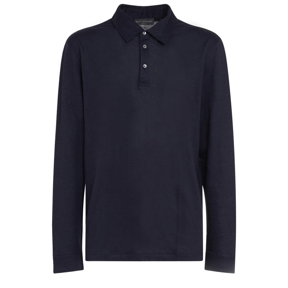 Polo in lino e seta blu