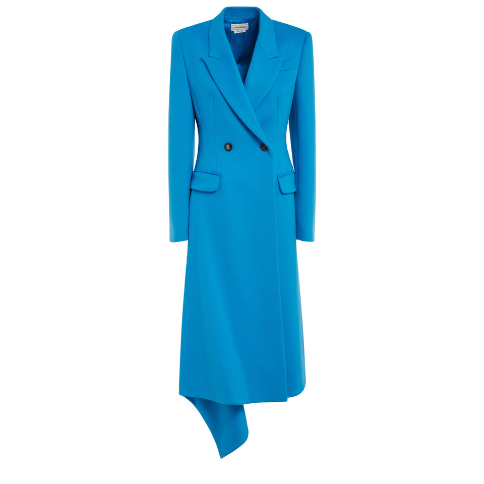Cappotto asimmetrico in lana azzurro