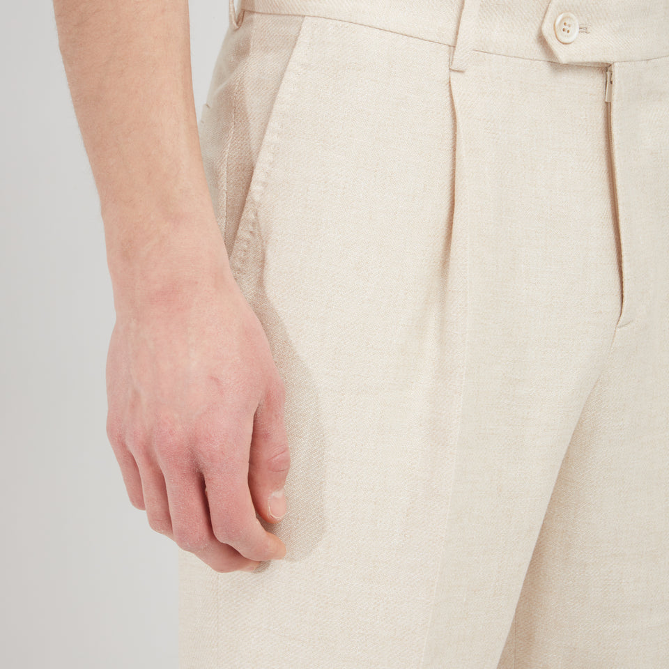 Pantalone slim in cotone beige