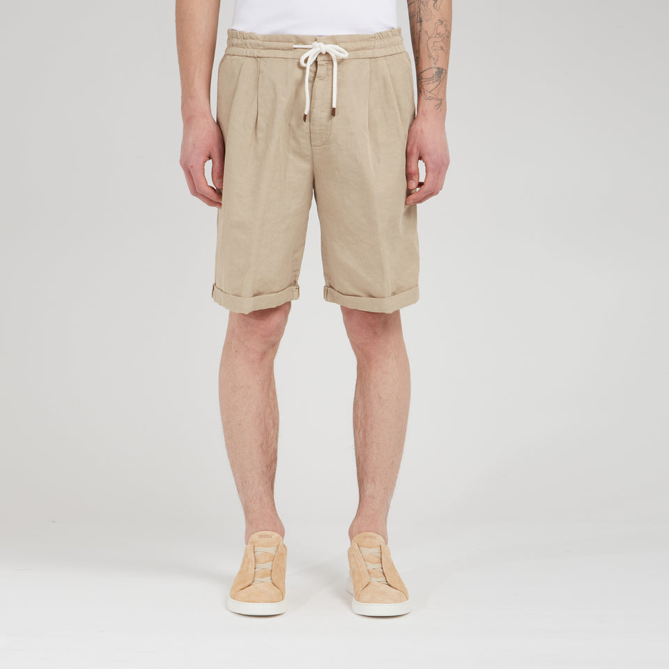 Shorts in lino e cotone beige