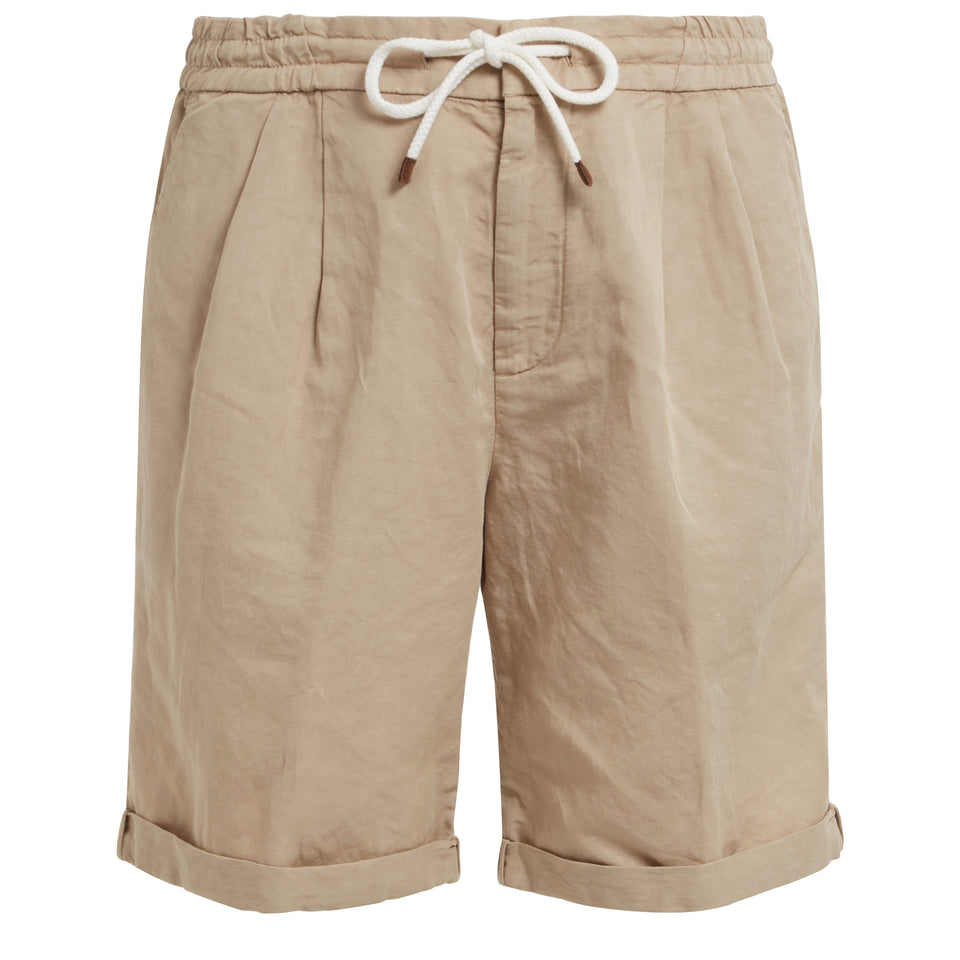 Shorts in lino e cotone beige