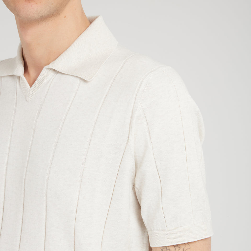 Ribbed polo shirt in beige cotton