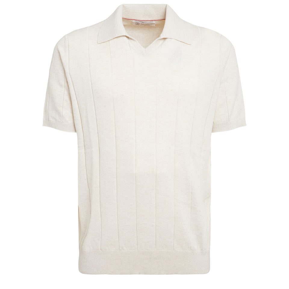 Ribbed polo shirt in beige cotton