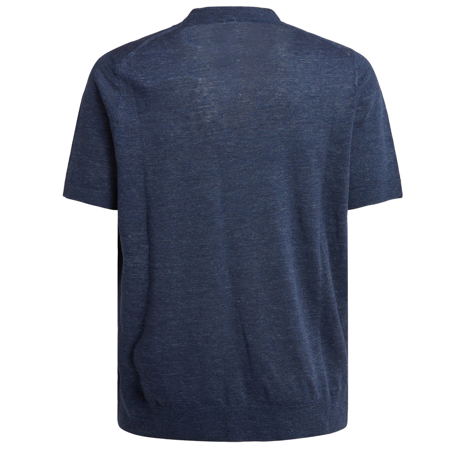 T-shirt in lino e cotone blu