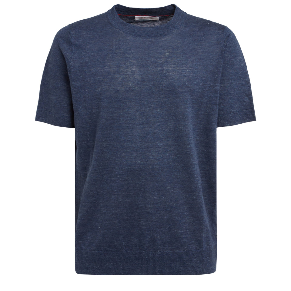 Blue linen and cotton T-shirt