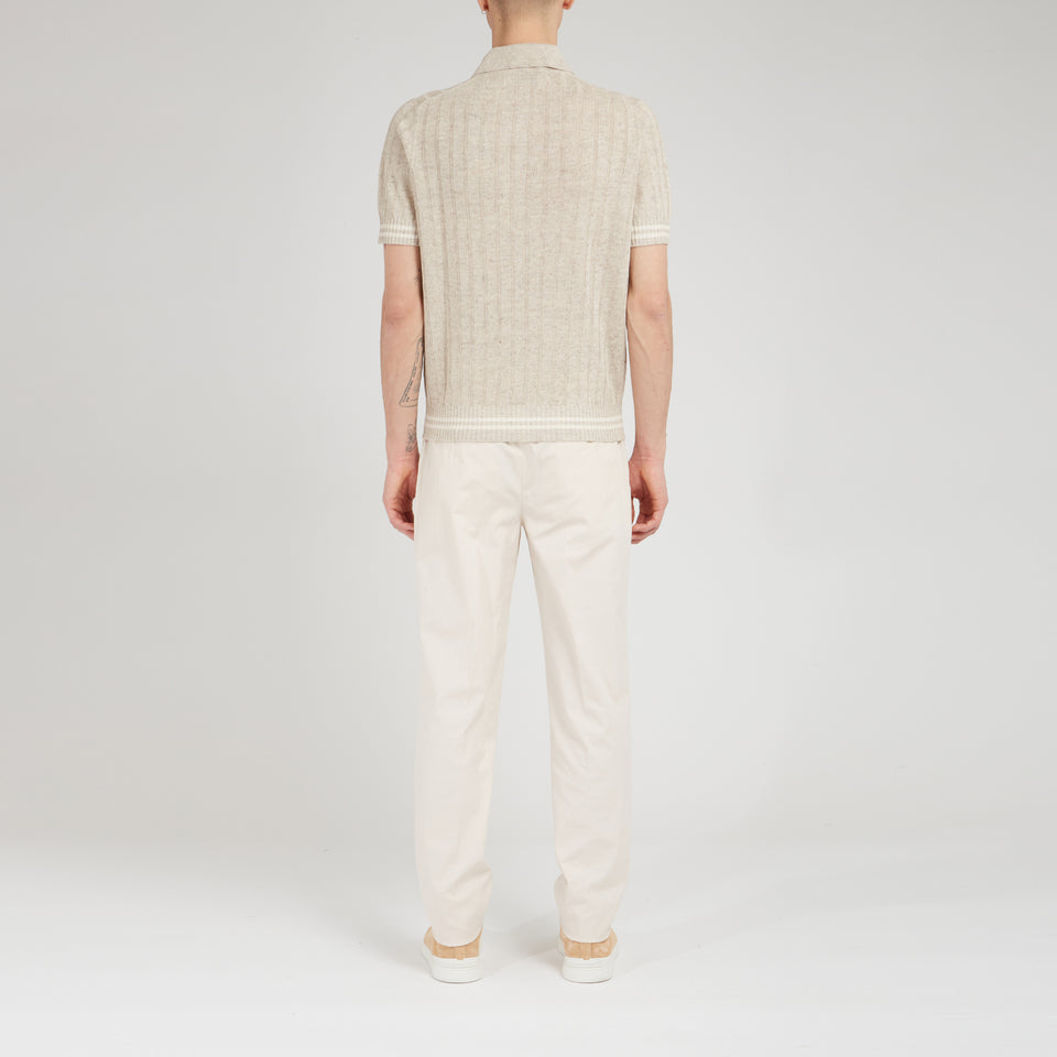 Beige linen and cotton polo shirt