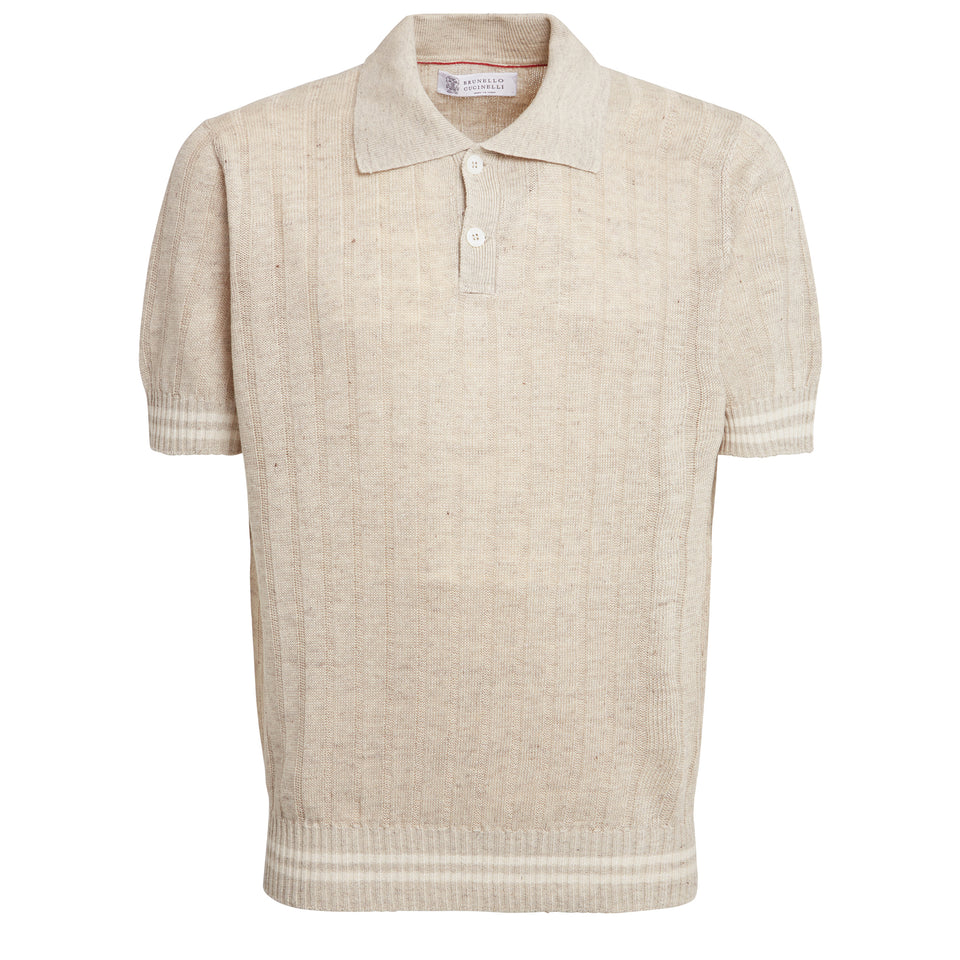 Beige linen and cotton polo shirt