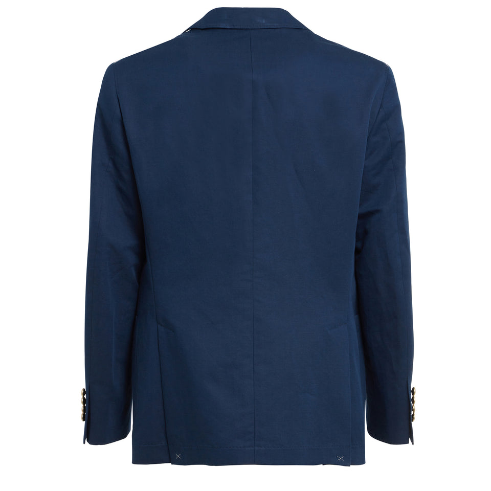 Blue linen and wool double-breasted blazer