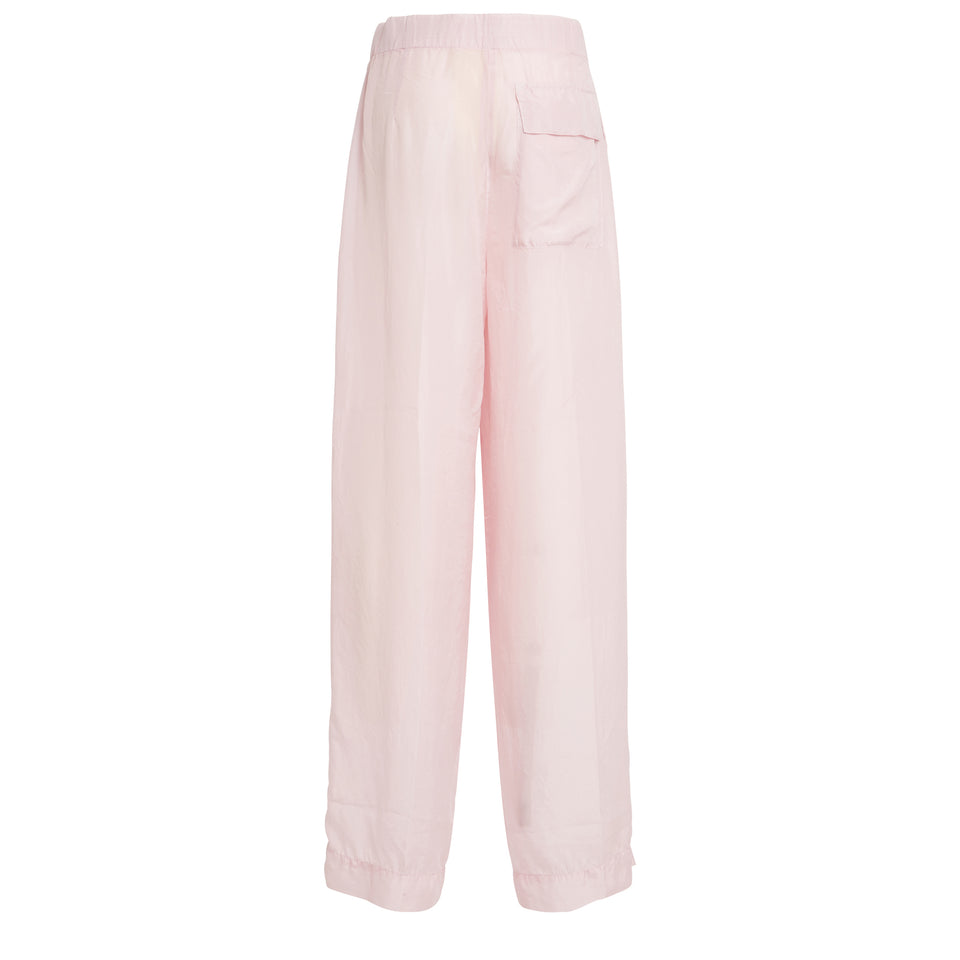 Pantaloni a gamba larga in seta rosa