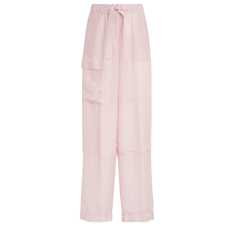 Pantaloni a gamba larga in seta rosa