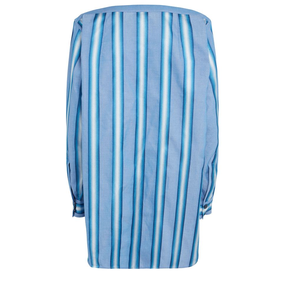 Abito mini a camicia in cotone azzurro