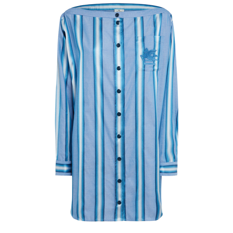 Abito mini a camicia in cotone azzurro