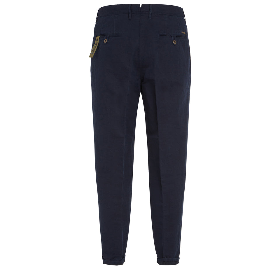 Pantalone in cotone e lino blu