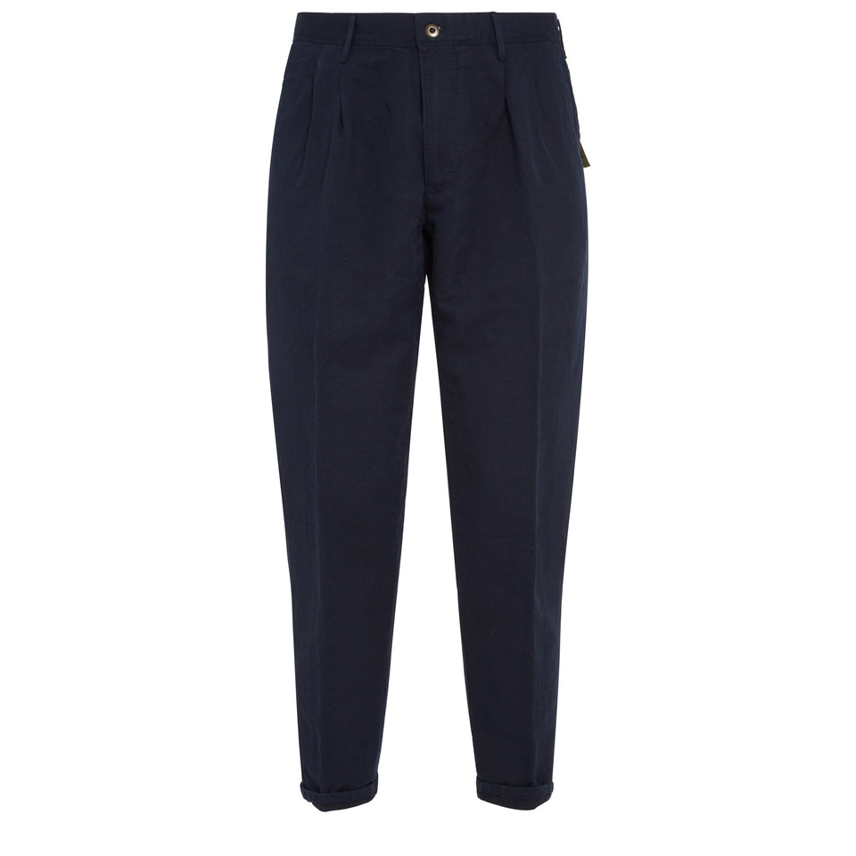 Pantalone in cotone e lino blu