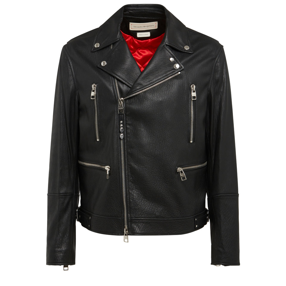 Giacca Biker in pelle nera