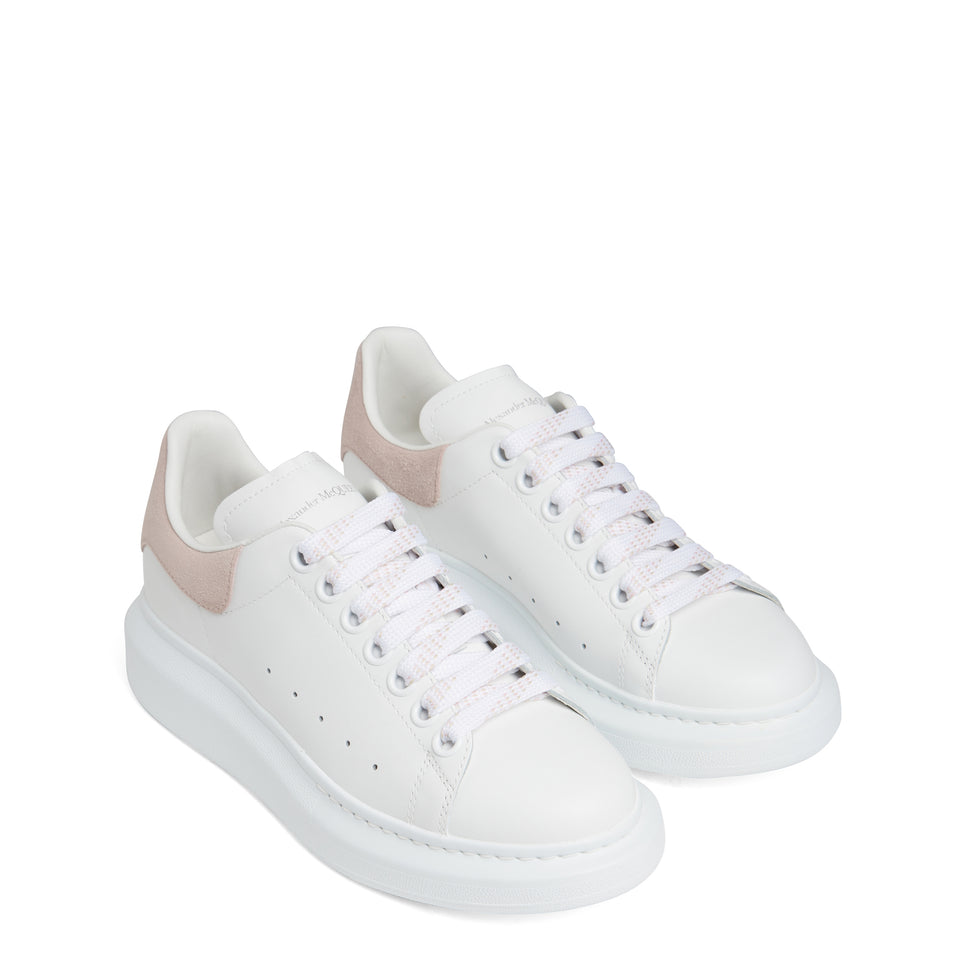 Oversized sneakers in white and pink leather