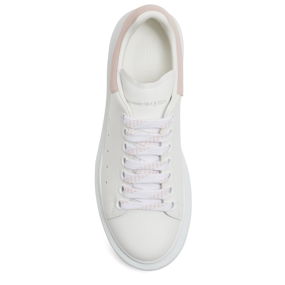 Oversized sneakers in white and pink leather