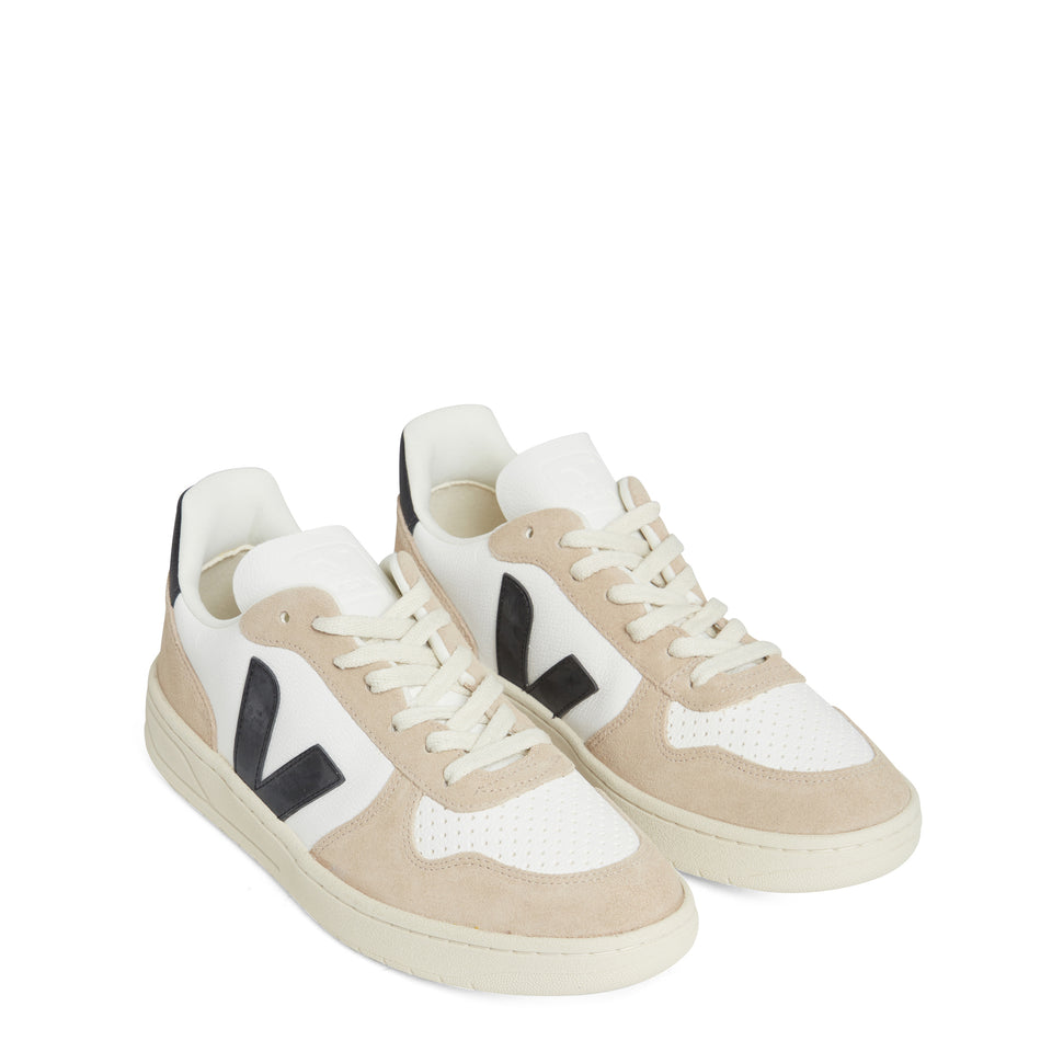 ''Chromefree'' sneakers in white and beige leather