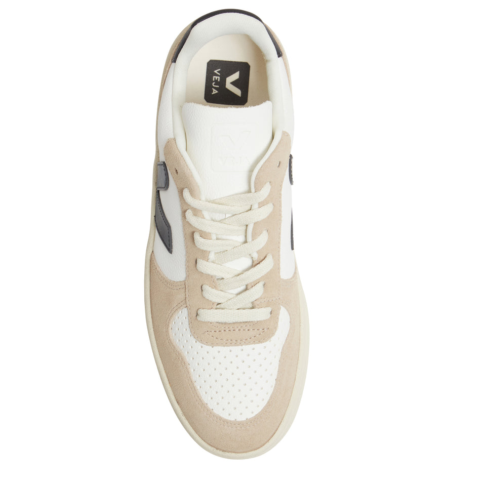 ''Chromefree'' sneakers in white and beige leather