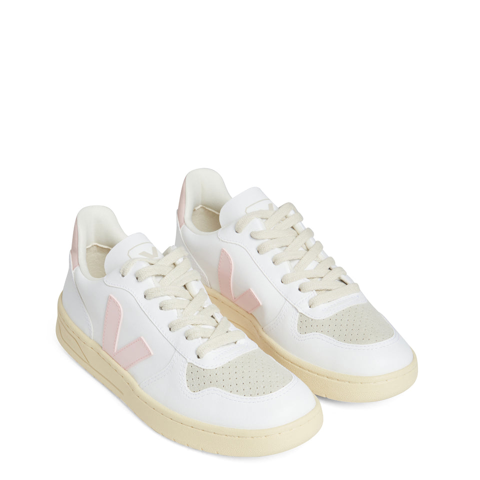 White and pink leather ''V-10'' sneakers