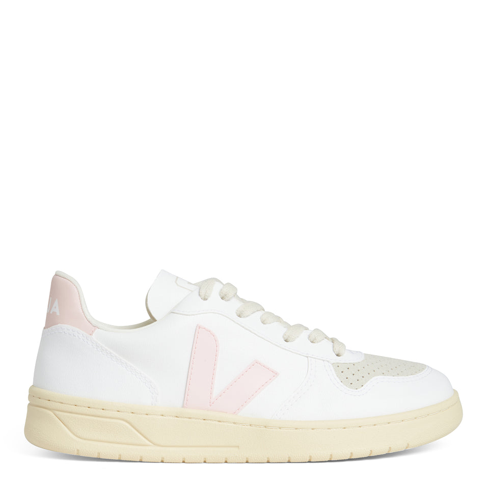 White and pink leather ''V-10'' sneakers