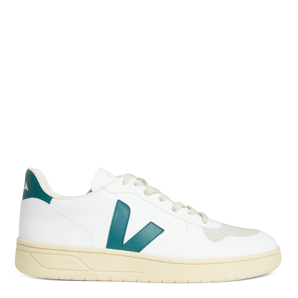 Sneakers ''V-10'' in pelle bianca e verde