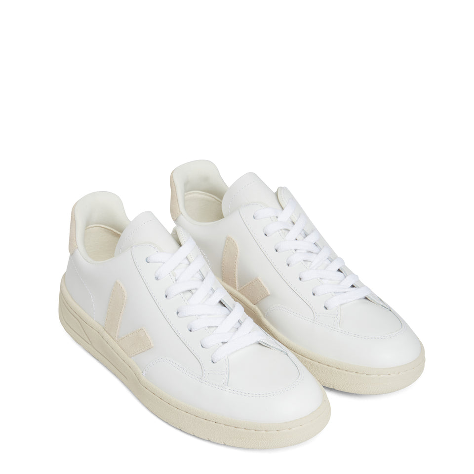 White and beige leather sneakers