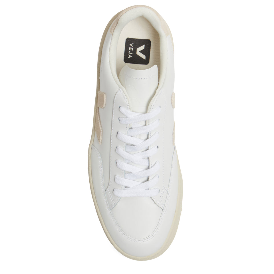 White and beige leather sneakers