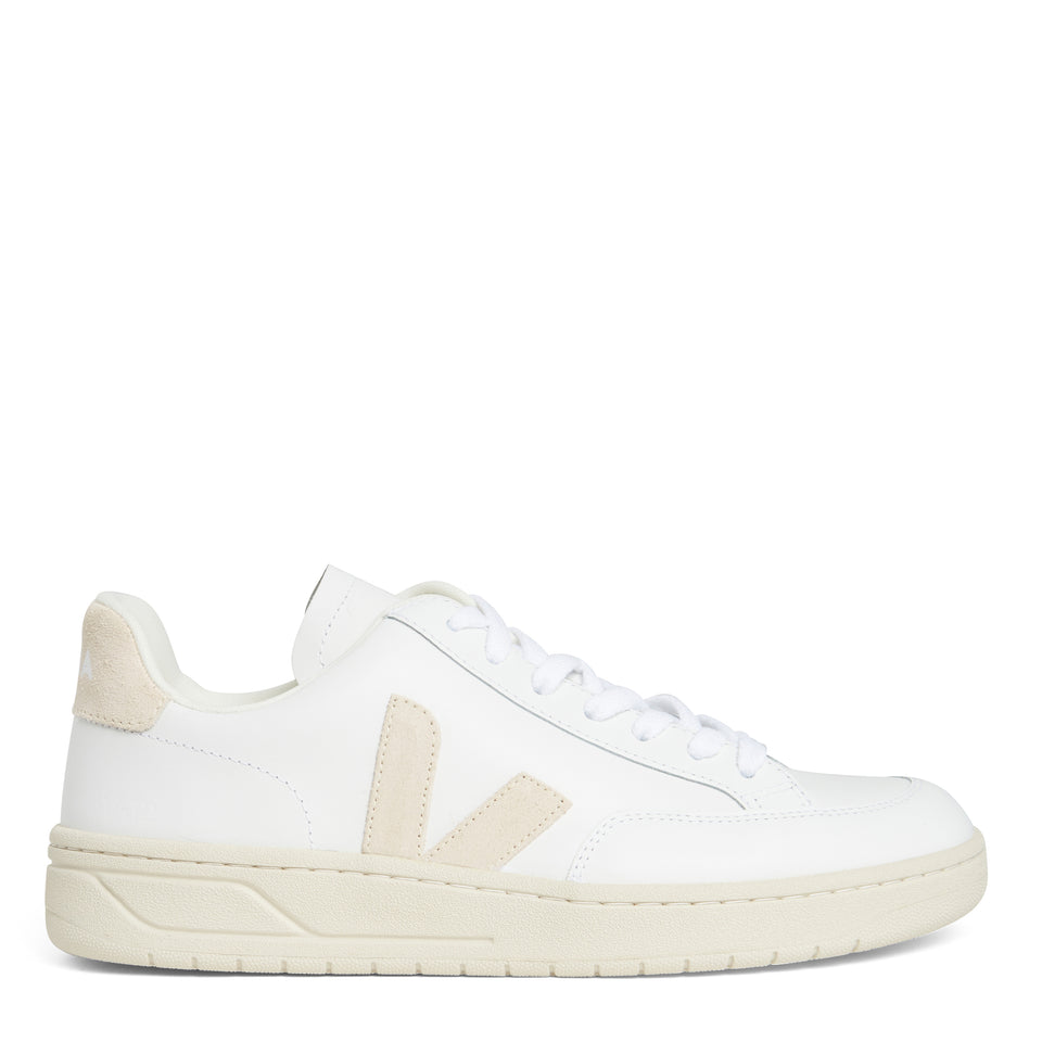 Sneakers in pelle bianca e beige