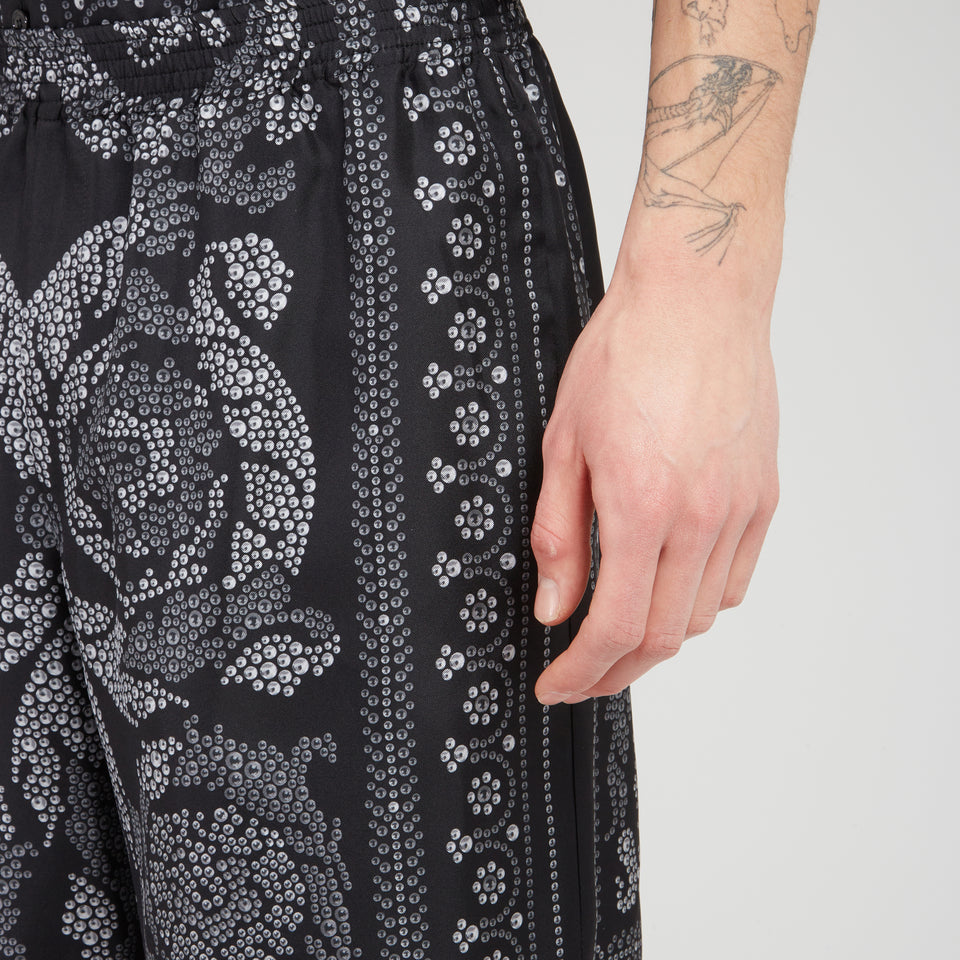 Black silk ''Baroque'' shorts