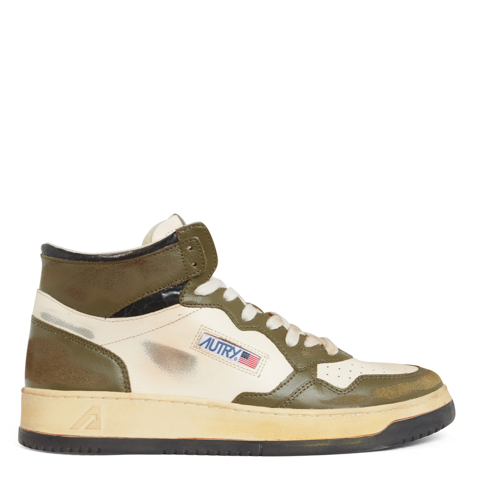 Sneakers " Sup vint Mid" in pelle bianca e verde