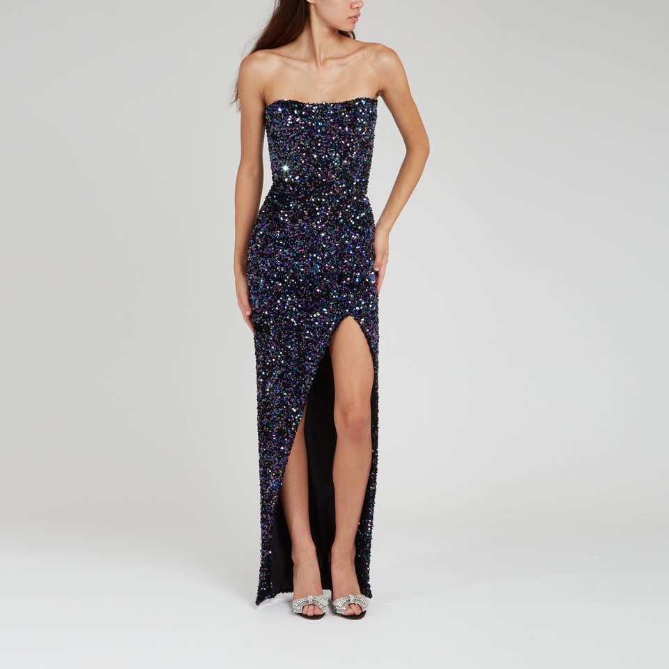 Long dress with multicolor sequins