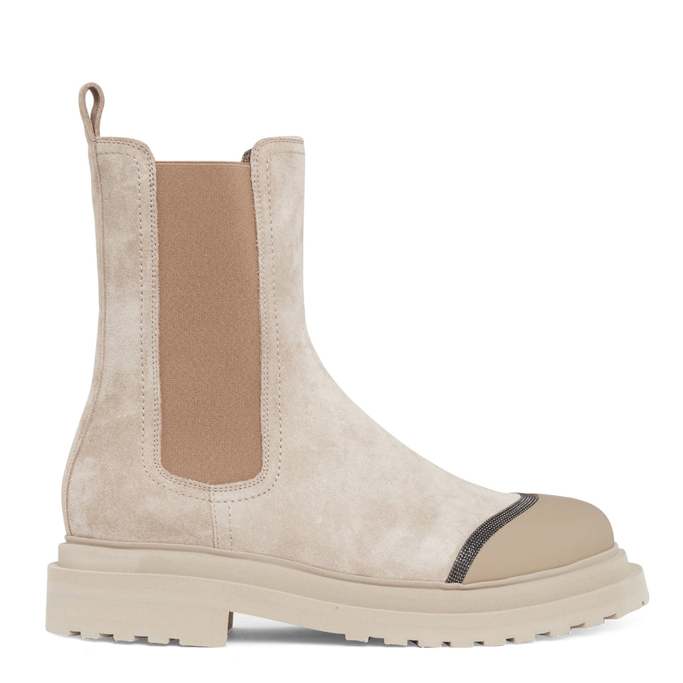 Beige suede ankle boot