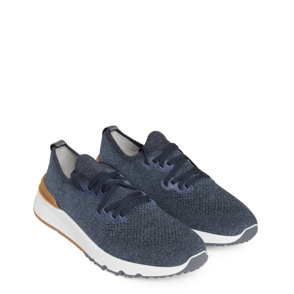 Blue stretch knit sneakers